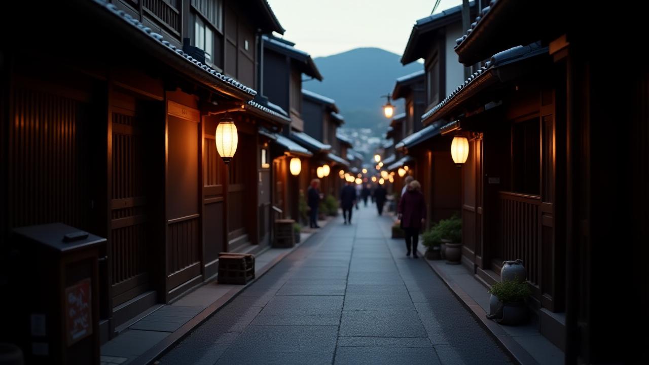 京都の花見小路通りの美しい日本の街並み